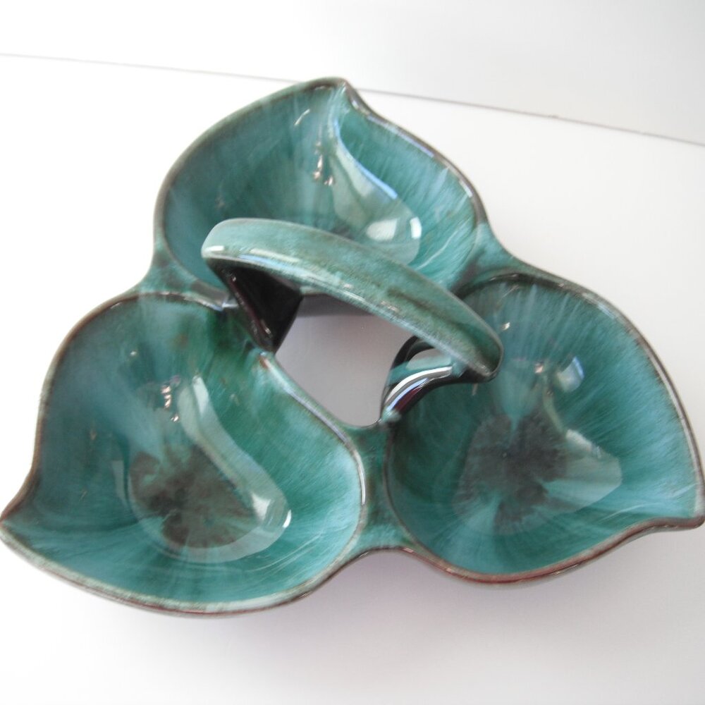 Blue Mountain Pottery Triple Sectioned Serving Dish with Handle Green/Black